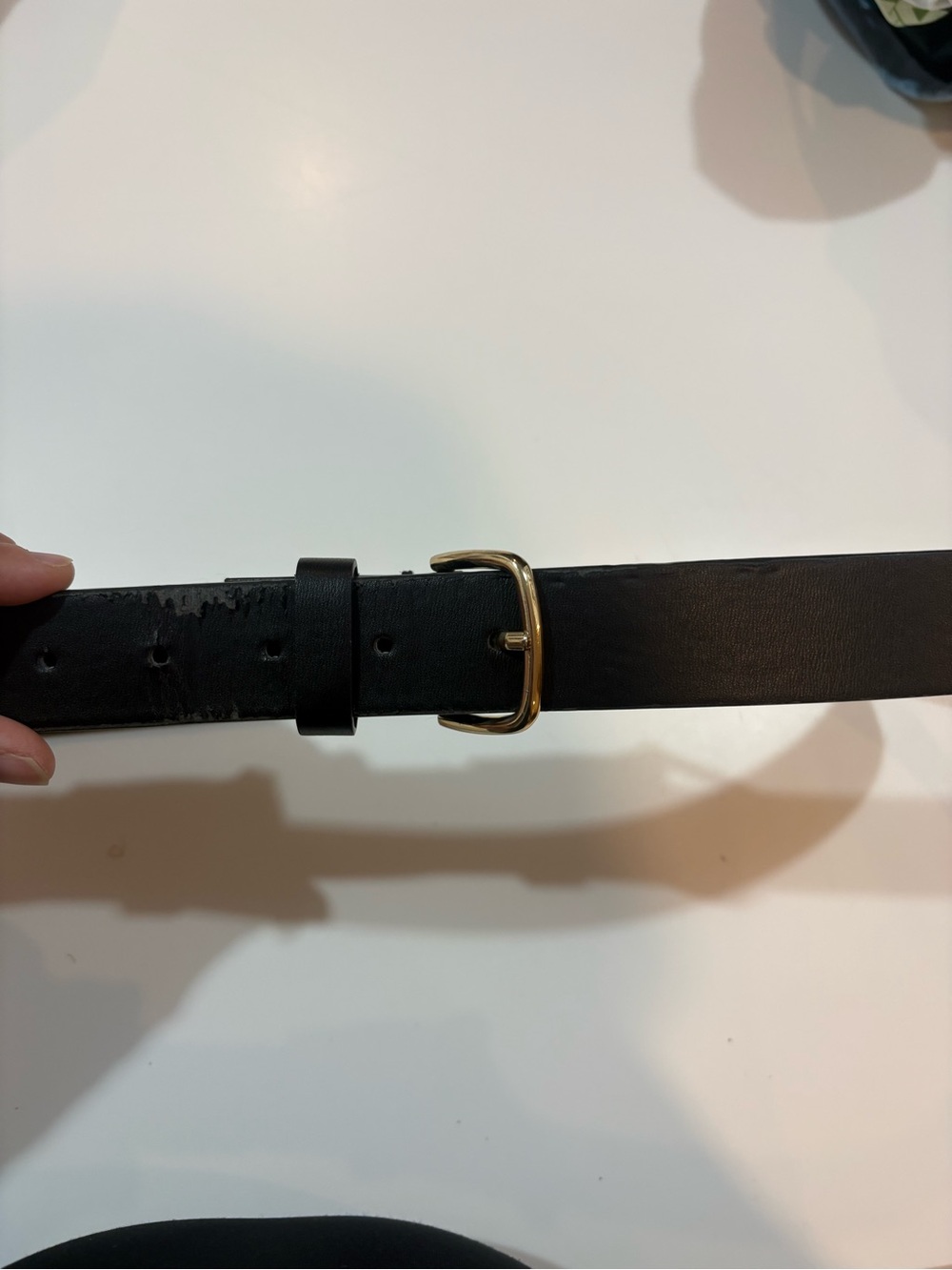 Classic Black Leather Belt with Gold Buckle